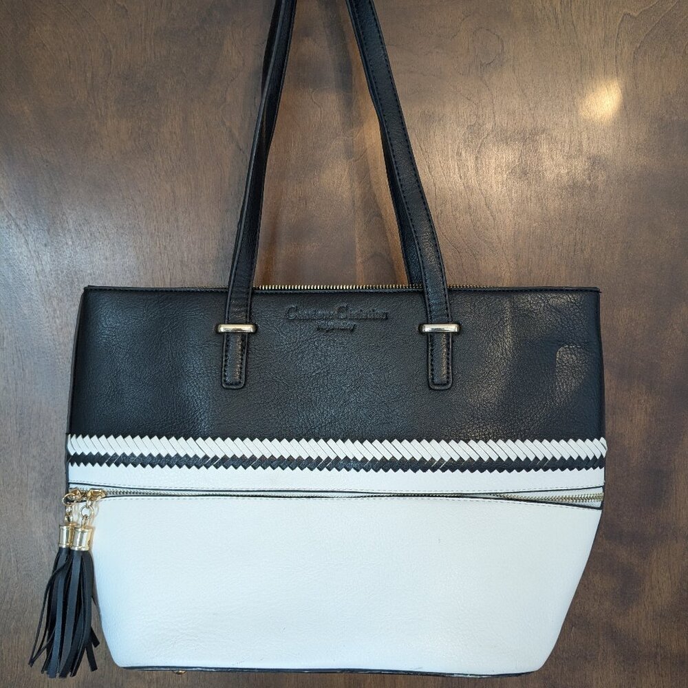 Candace Christian Black and White Tote Purse